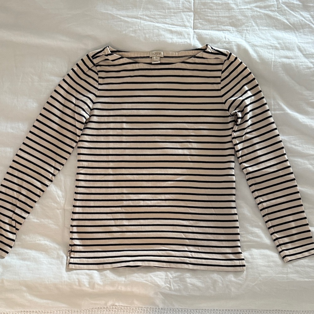 J. Crew Factory Boat Neck Black and White Striped Long Sleeve Shirt